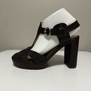 See by Chloe Women's Brown Weaved Leather Platform Sandal Heels EU 39 US 9